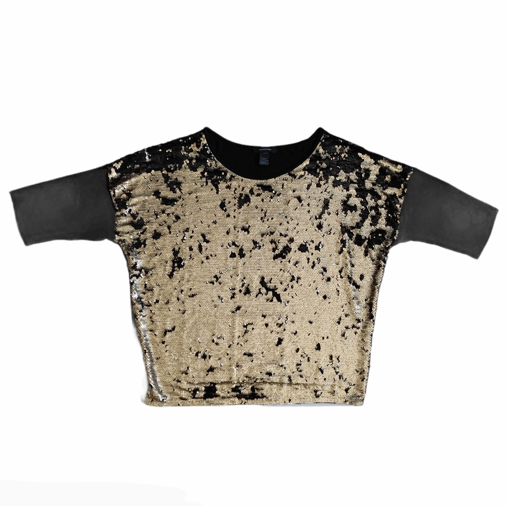 Ashley Stewart 22/24 Gold & Black Sequin Top